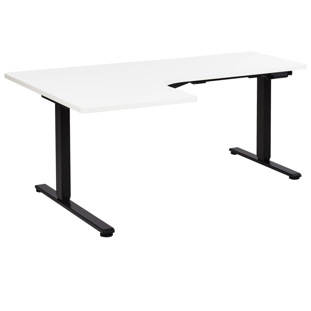 Scrivania elettrica regolabile a forma di L 160 x 59 cm Piano bianco e nero lato sinistro stile moderno