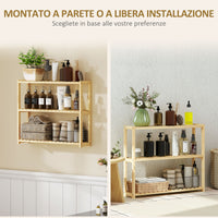 Scaffale per il Bagno 60x15x50 cm 3 Ripiani Regolabili in 5 Posizioni in Bambù