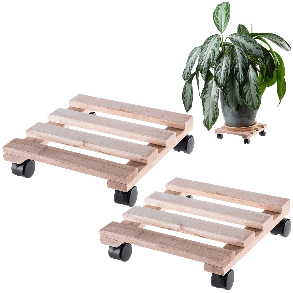 Supporto per vaso da fiori KADAX, fioriera in legno su ruote, piattaforma quadrata 30 cm
