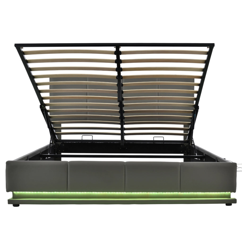 Letto Contenitore Imbottito 160x200 ¨C MINIMAL ¨C Grigio, LED, Idraulico, Testiera Regolabile