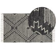 Tappeto in cotone bianco panna nero 80 x 150 cm lana motivo geometrico nappe tribale orientale