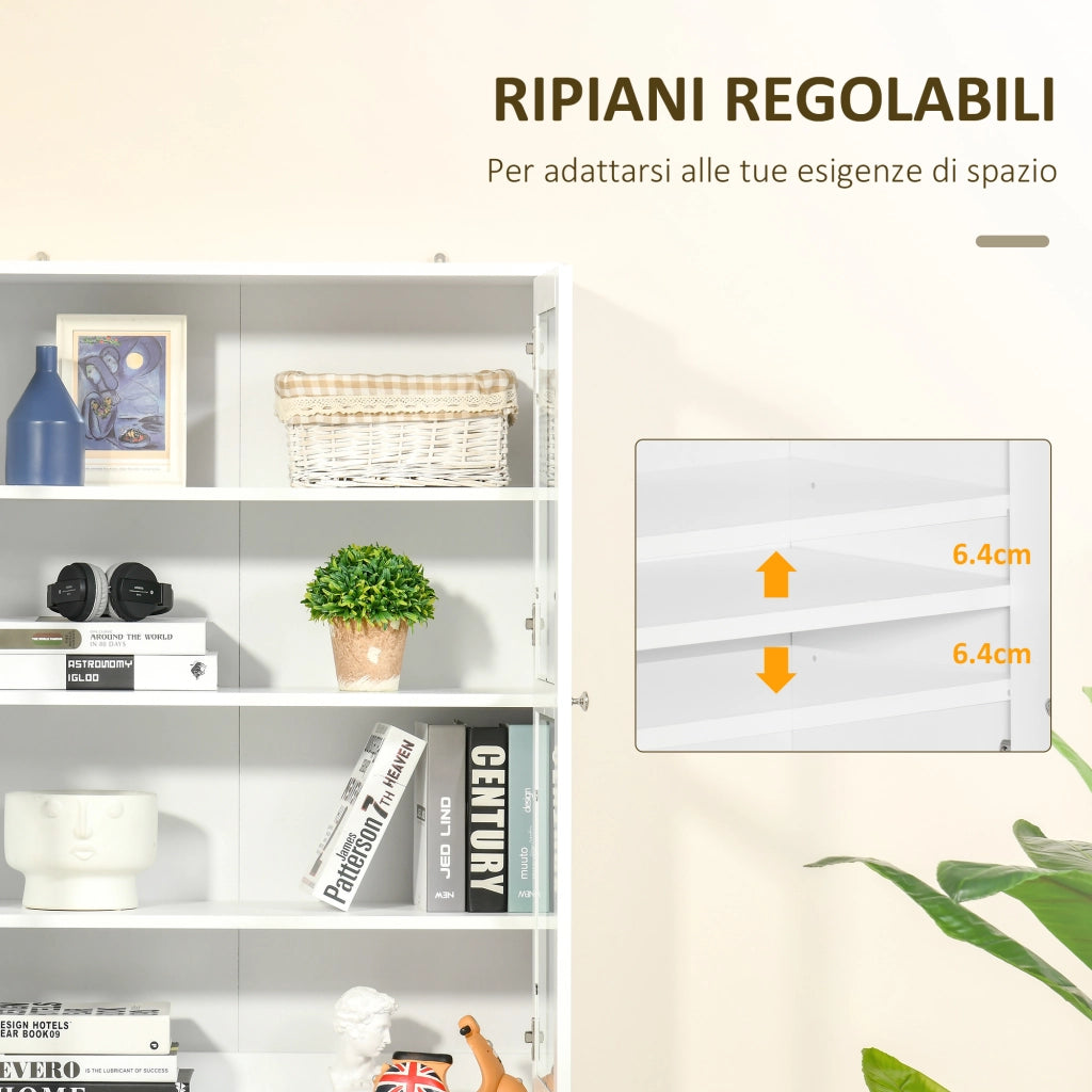 Mobile Libreria Chiusa 76x40x178,5 cm con Vetrina e Armadietto Inferiore in MDF Bianco