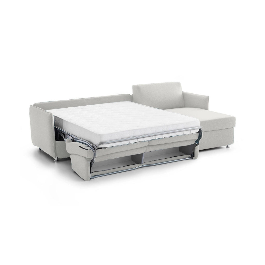 Scordia, Divano Letto con Penisola Sfoderabile Made in Italy, 260x160 cm Grigio Chiaro