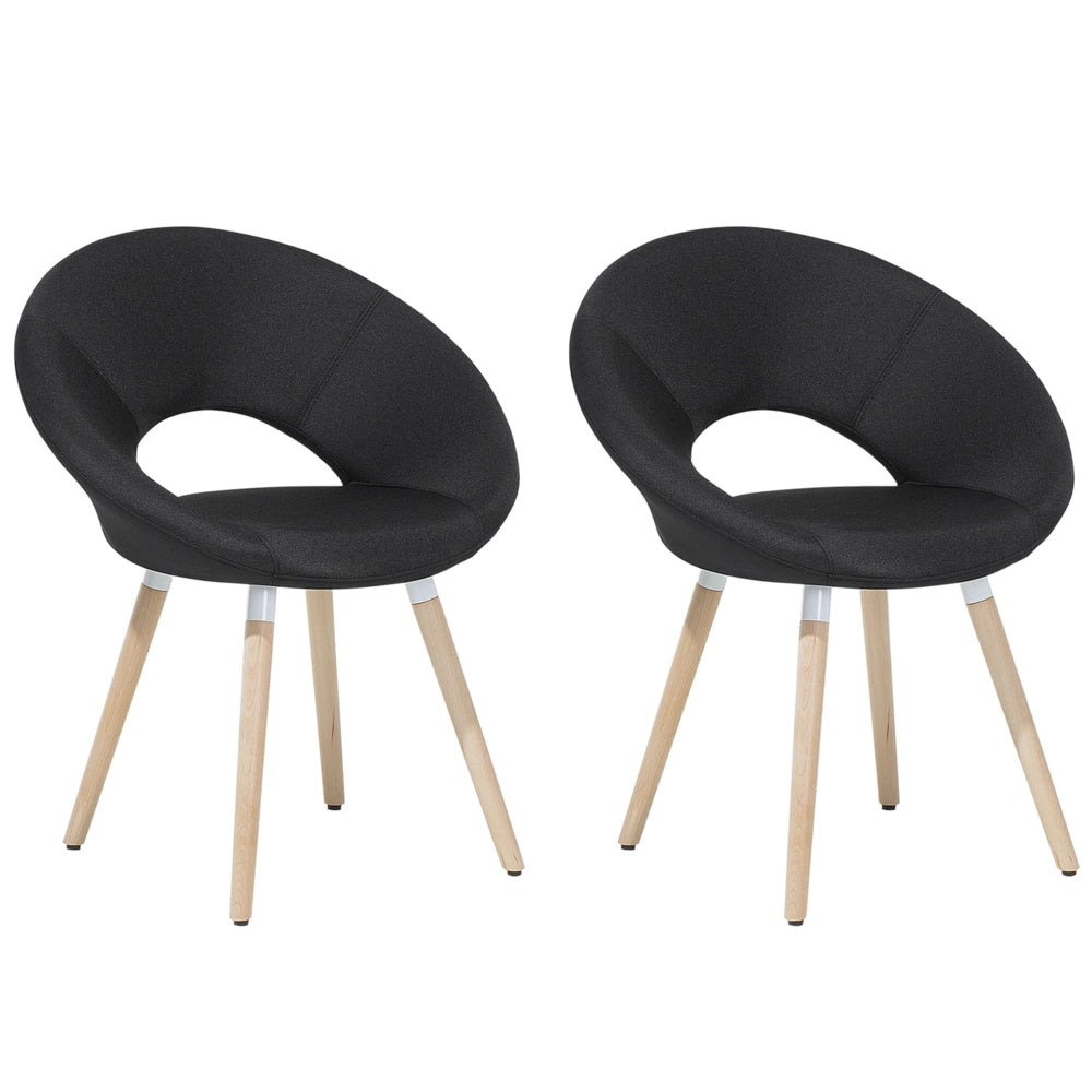 Set di 2 sedie da pranzo rivestimento in tessuto Nero gambe in legno chiaro stile moderno eclettico