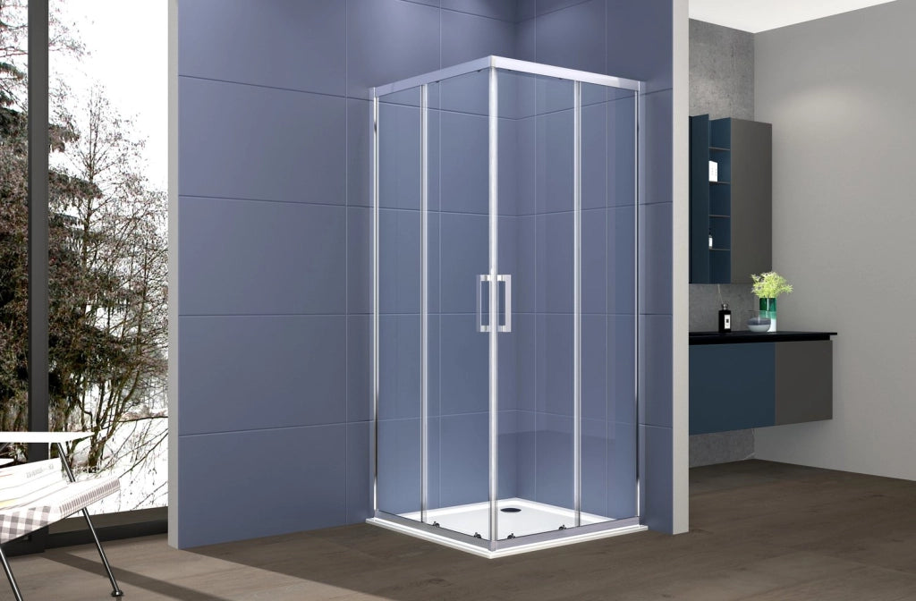 Box doccia angolare 80x80 cm con ante scorrevoli in cristallo temperato 6mm H 195 cm AMBRA Cromato