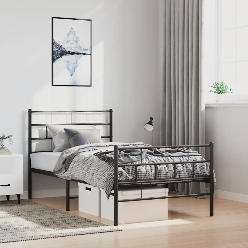 Giroletto con Testiera e Pediera-Struttura Letto Metallo Nero 100x200 cm 591309
