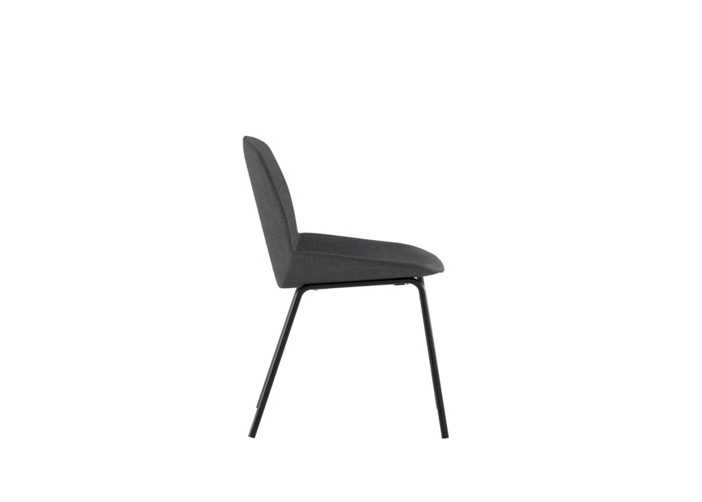 Sedia da pranzo Eva con seduta rivestita in tessuto grigio scuro e struttura in polipropilene - Base in metallo nero - Dimensioni 46x57x80 cm