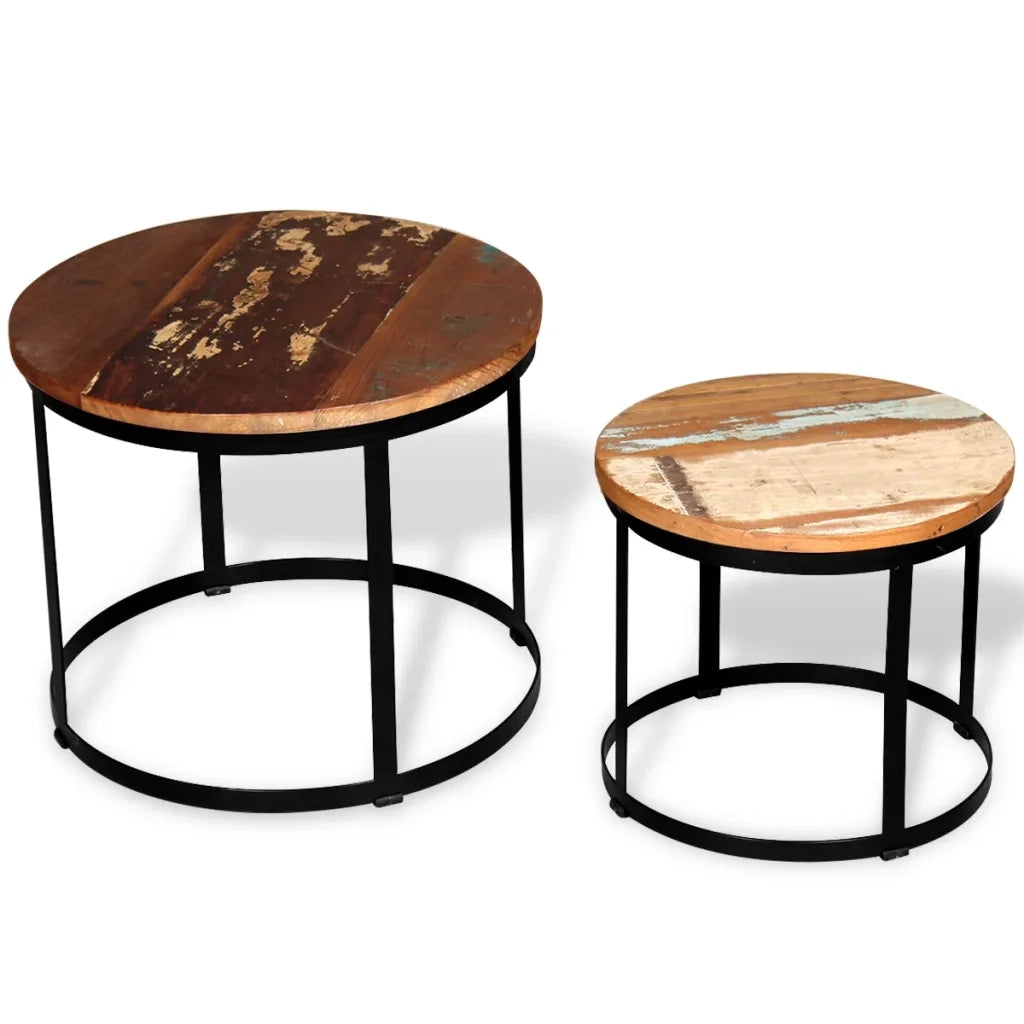2 Pz Tavoli da CaffÃ¨ Tondi Legno Massello di Recupero 40cm/50cm cod mxl 24396