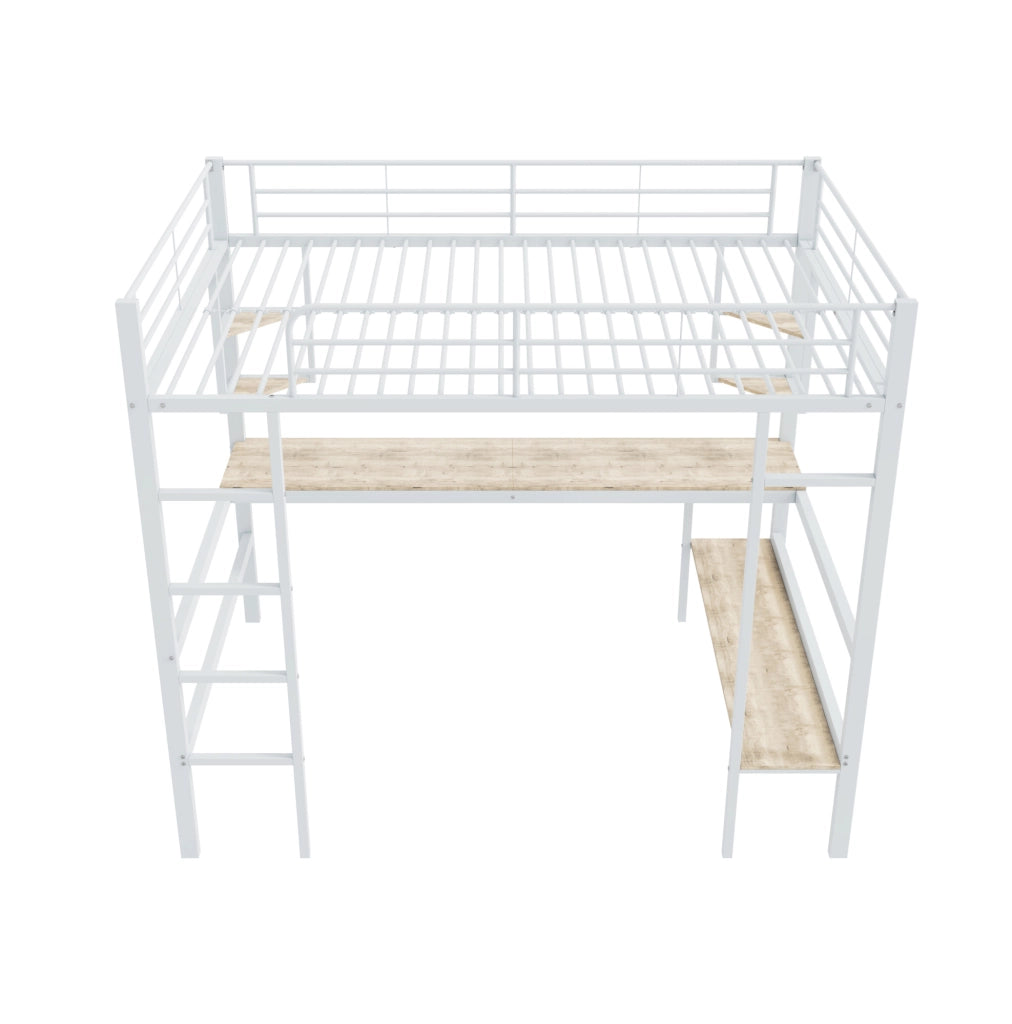 Letto a soppalco 140x200 cm con scrivania e libreria in metallo bianco