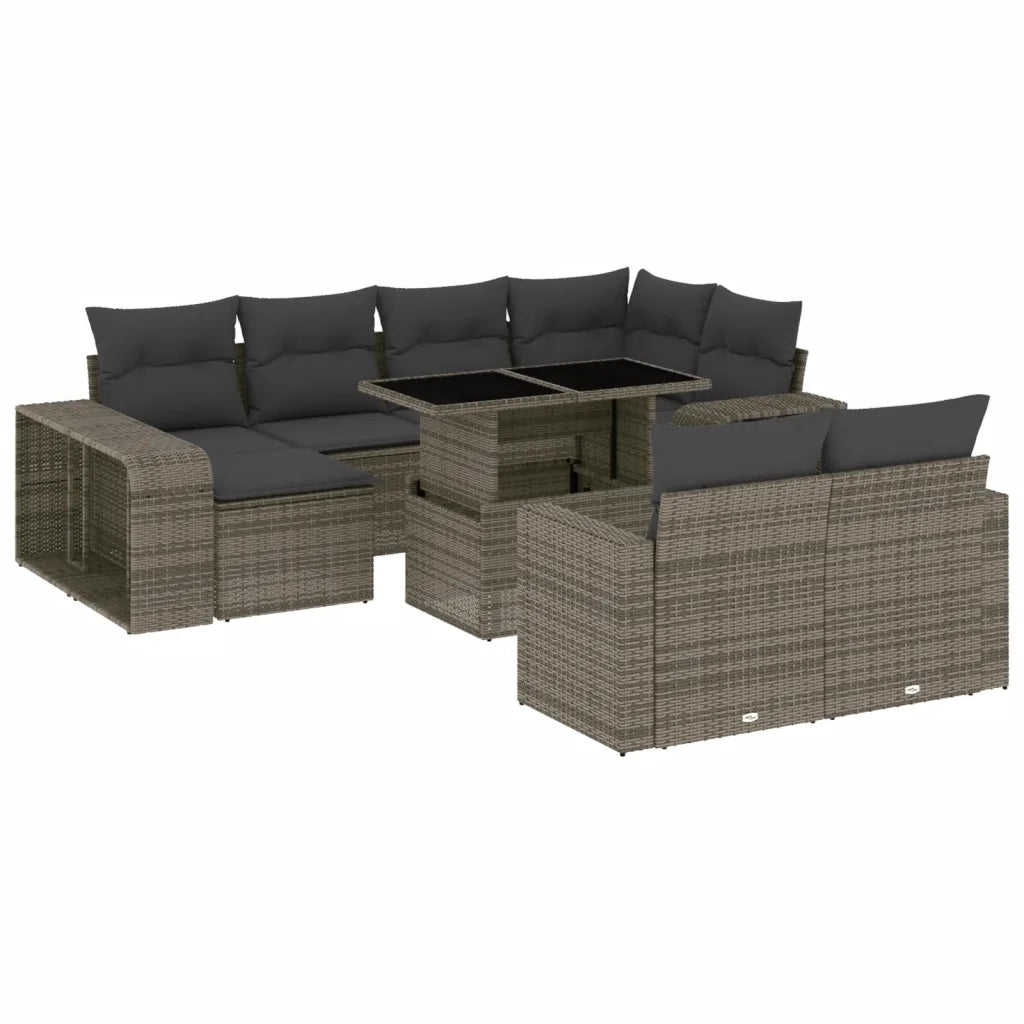 Set Divani da Giardino 11 pz con Cuscini in Polyrattan Grigio 3274583