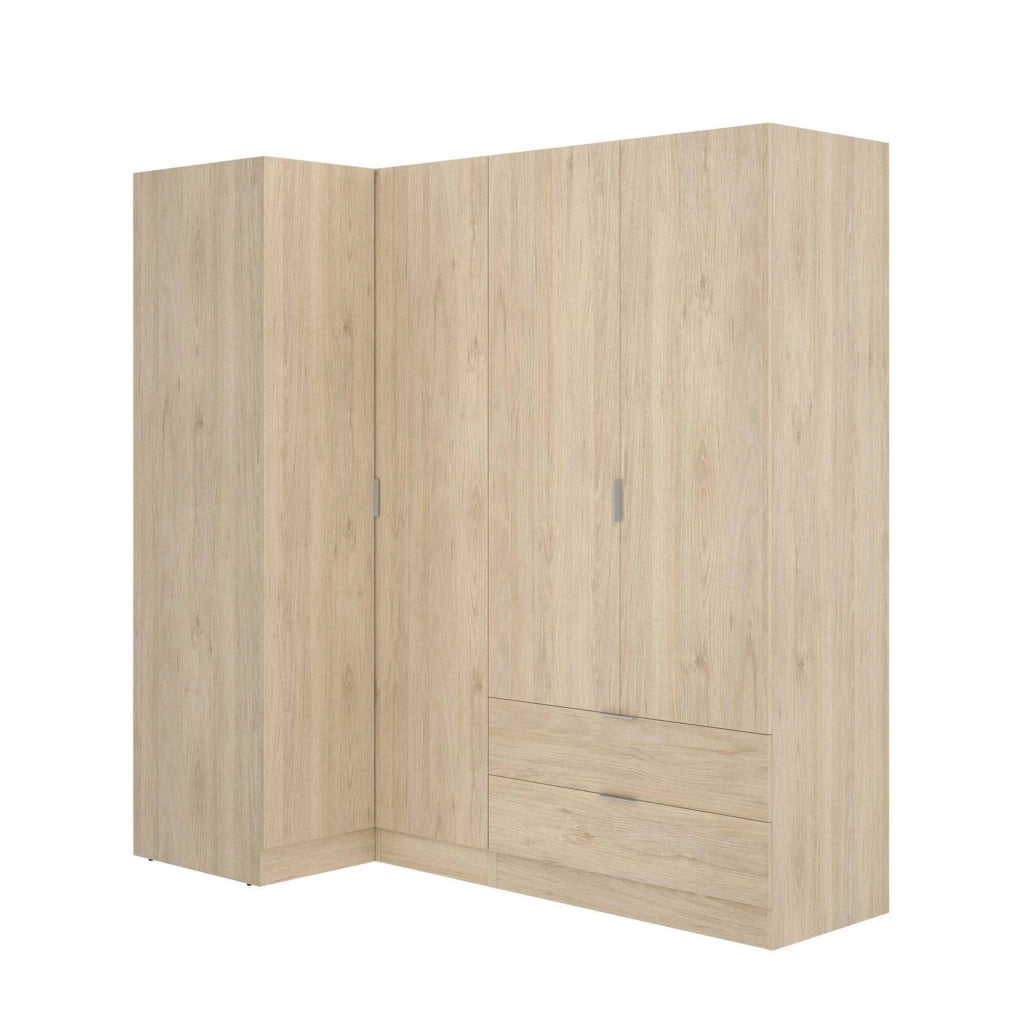 Guardaroba Efesto, Mobile angolare per camera da letto, Armadio appendiabiti ad angolo a 4 ante battenti, 174x91h184 cm, Rovere