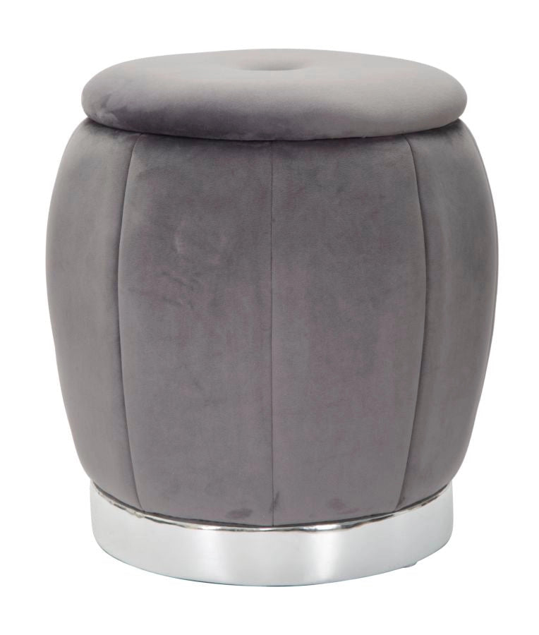 Puff Contenitore Paris Ø43x43 cm in Legno Spugna e Poliestere Grigio e Argento