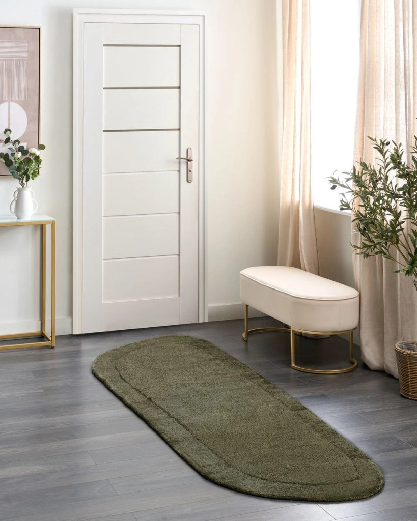Tappeto verde scuro lana di viscosa 80 x 250 cm trapuntato a mano soggiorno
