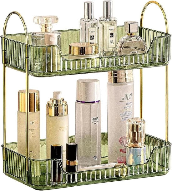 Organizzatore per il bagno - 2 livelli verde - Trattamento della pelle e cura della pelle cassetto di stoccaggio