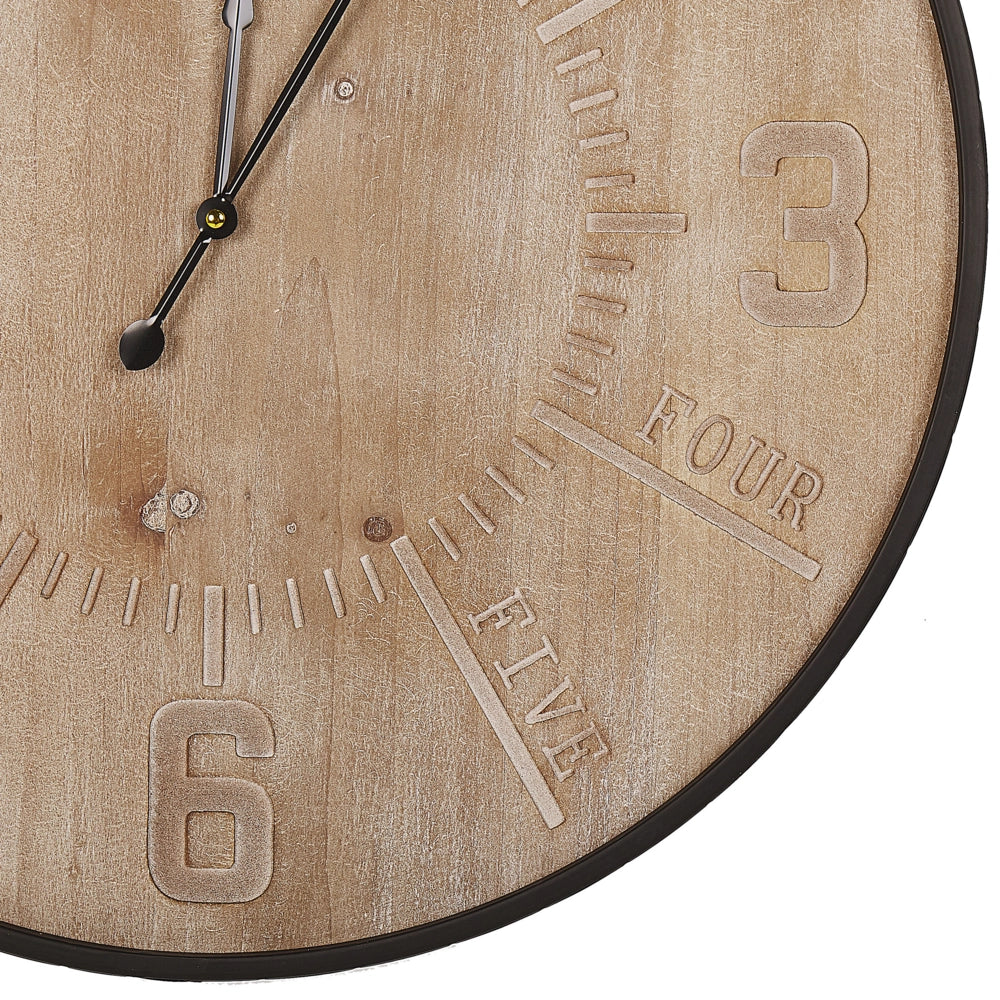 Orologio da parete rotondo con struttura in ferro dorato design retrò MDF 60 cm quadrante in legno chiaro