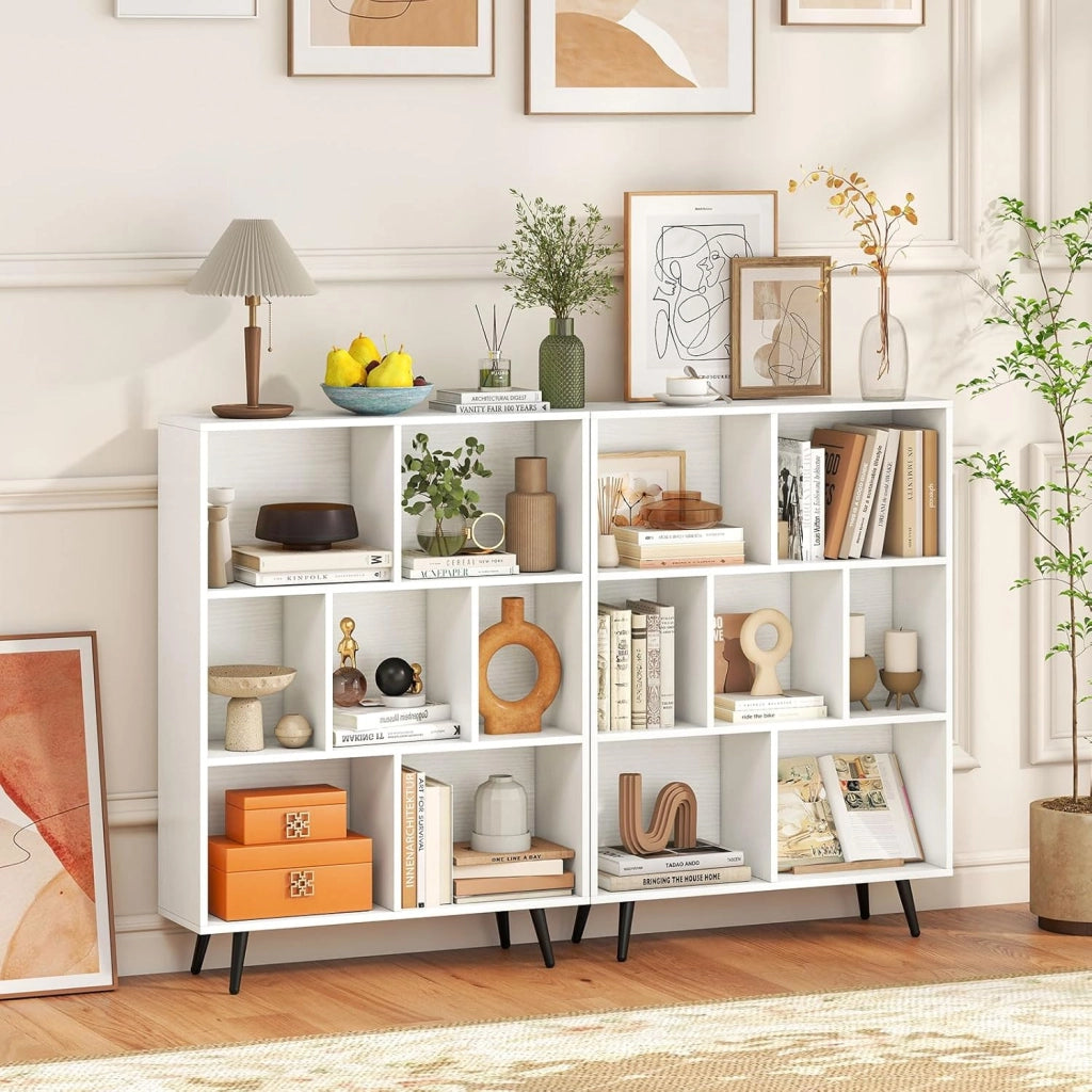 Libreria a 7/8/10 scomparti, con gambe in metallo e dispositivo antiribaltamento, mensola per camera da letto, soggiorno, studio (80 x 24 x 107 cm)