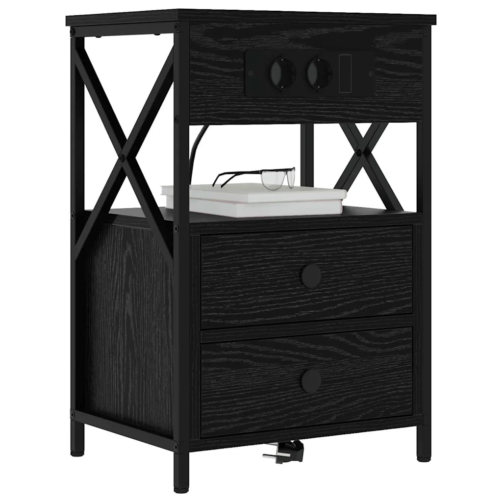 vidaXL Armadio da Notte con cassetto 2 pcs Rovere nero 40 x 31 x 60 cm
