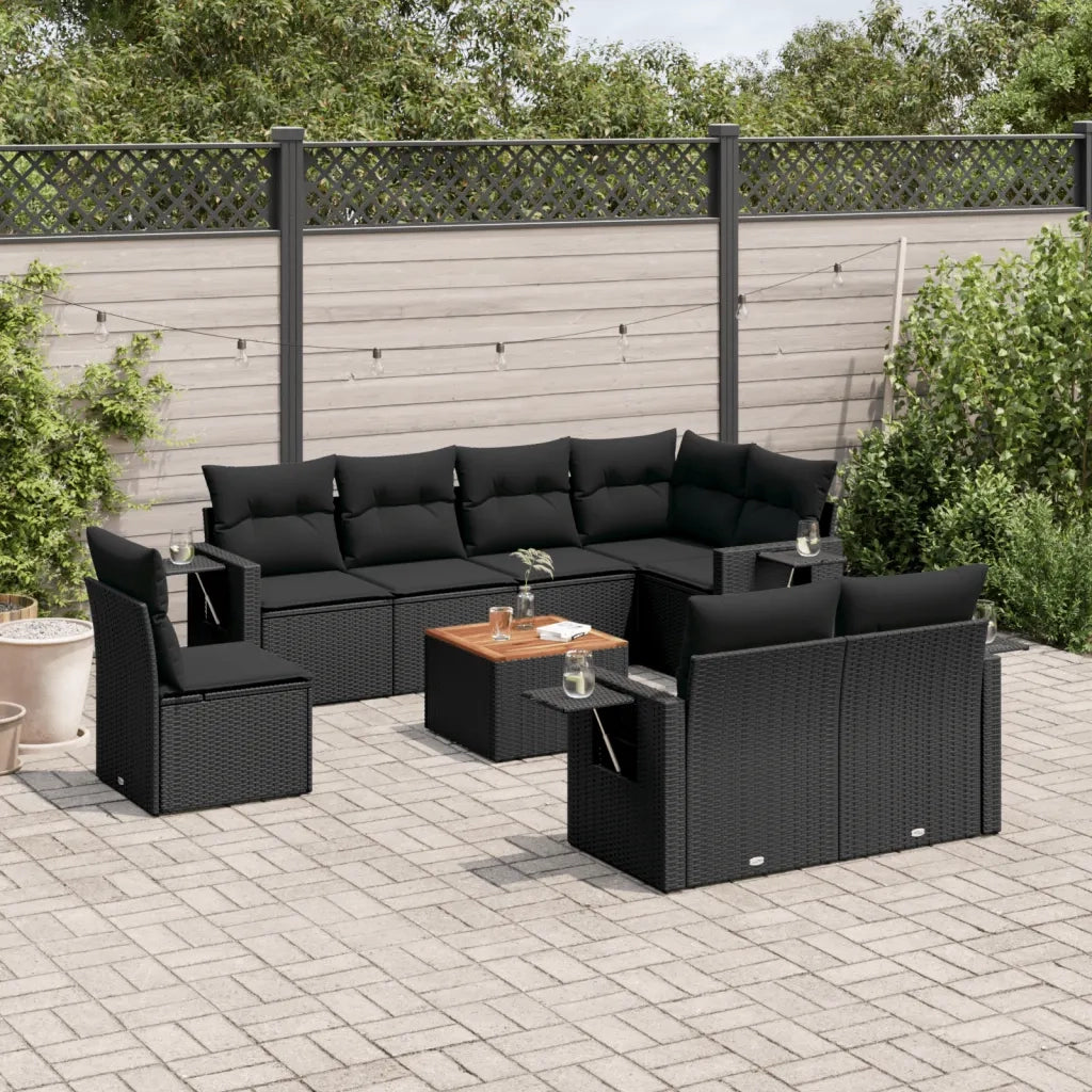 Set Divani da Giardino 9 pz con Cuscini Nero in Polyrattan 3224655