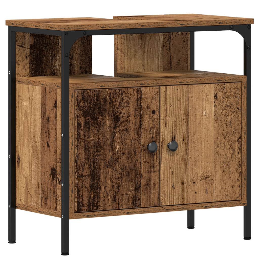 Mobile da bagno con lavabo integrato in legno antico