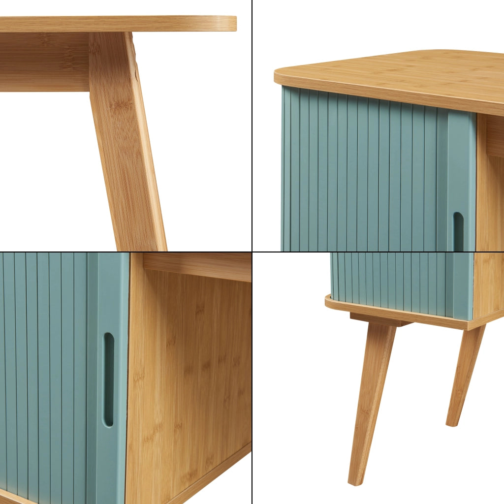 Scrivania Tysvær con Scomparti Chiusi in Bambù - Naturale / Azzurro [en.casa]