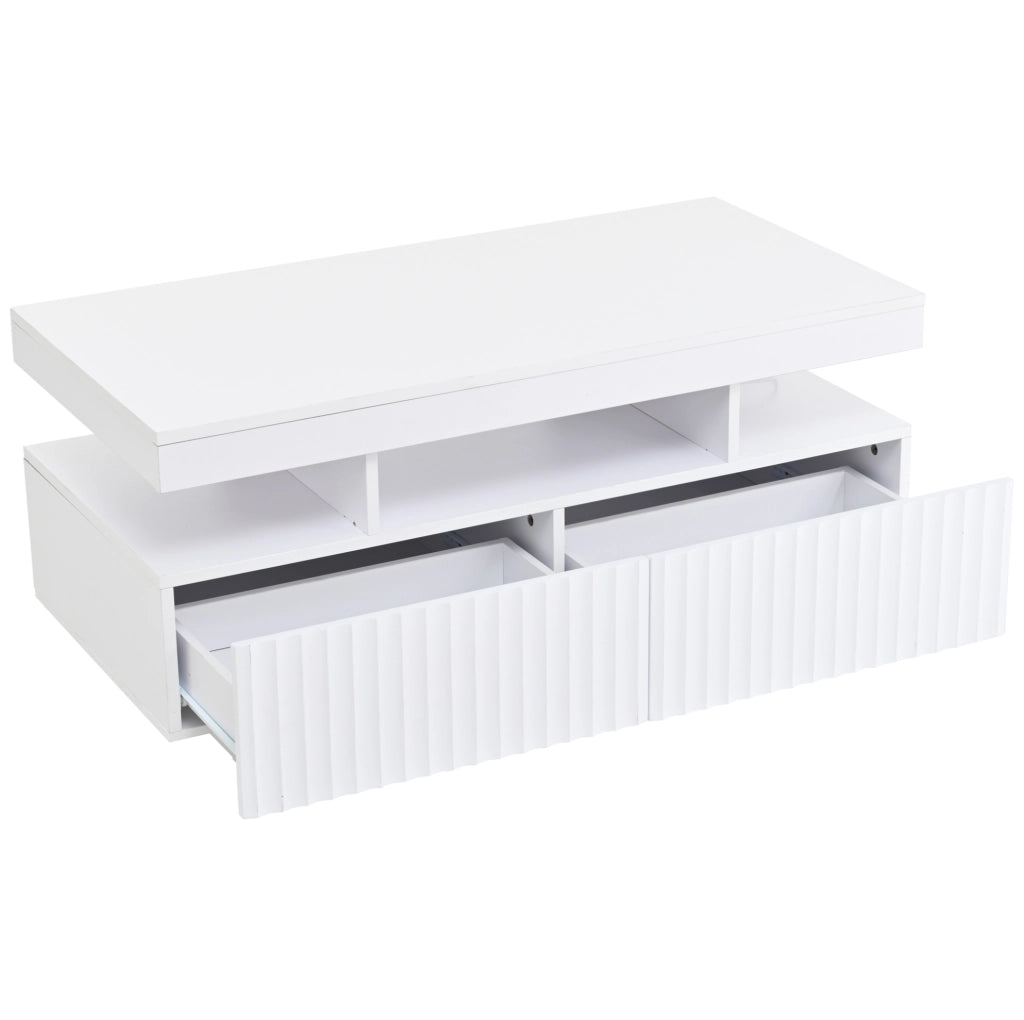 Tavolino da salotto 100 x 50 x 45 cm con 2 cassetti; LED controllato da app; bianco