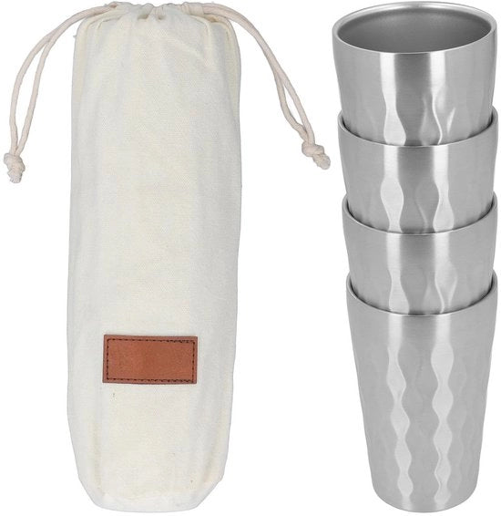 Bicchieri per bevande doppio strato - In acciaio inossidabile - Stivabile - Leggeri - 350 ml - Per campeggio/camminata - Bicchieri da campeggio