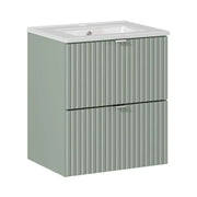 Insieme ELVINA 50cm: mobile sotto lavabo con cassetti in verde salvia grigio + lavabo da incasso in ceramica bianca
