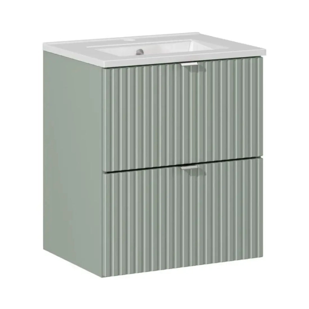 Insieme ELVINA 50cm: mobile sotto lavabo con cassetti in verde salvia grigio + lavabo da incasso in ceramica bianca