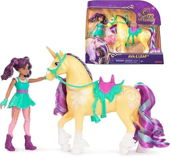 Unicorn Academy, Ava & Leaf, con 2 Accessori Per l`Equitazione e Strumento per lo Styling dei Capelli,Spin Master,Eta 4+