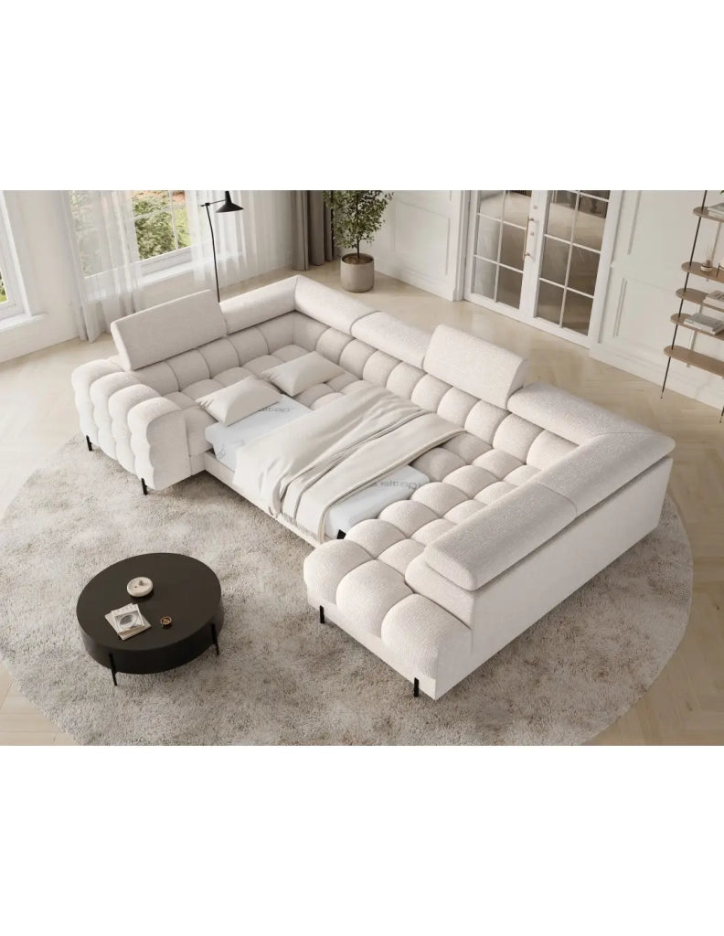 Divano panoramico convertibile FACTORY 3 posti beige – angolo destro con contenitore – versione 5