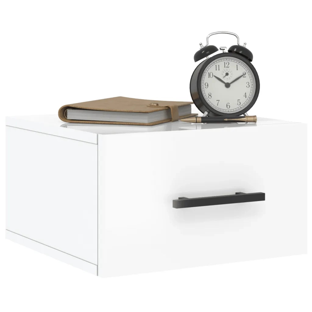 Set di 2 Comodini | Armadio da Notte | Mobiletto da notte a Muro Bianco Lucido 35x35x20 cm