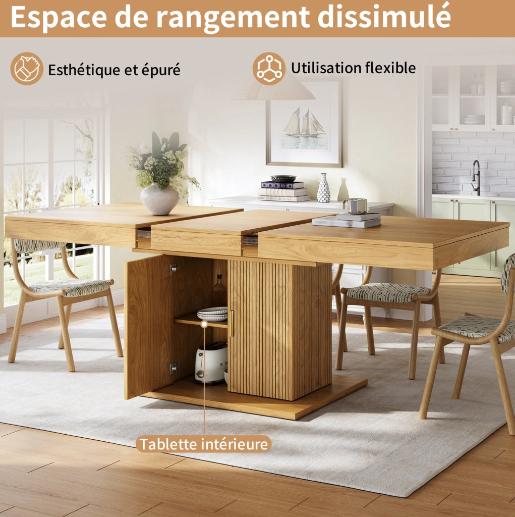 Tavolo da pranzo allungabile con contenitore 140-180 x 90 cm in MDF e metallo
