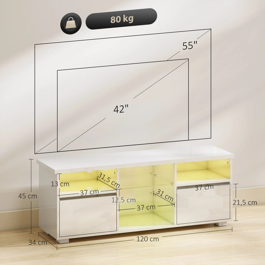 Mobile TV LED con ripiani in vetro ¨C zephmum ¨C bianco 120x30x
