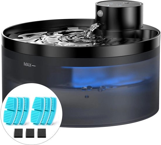 Fonte di acqua per gatti a batteria senza fili con 6 filtri a carbonio + 3 spugne - 3,2 L fonte di acqua per gatti alimentata a batteria - Fonte di acqua per gatti con sensore di movimento - Capacità batteria 4200 mAh - Silenzioso