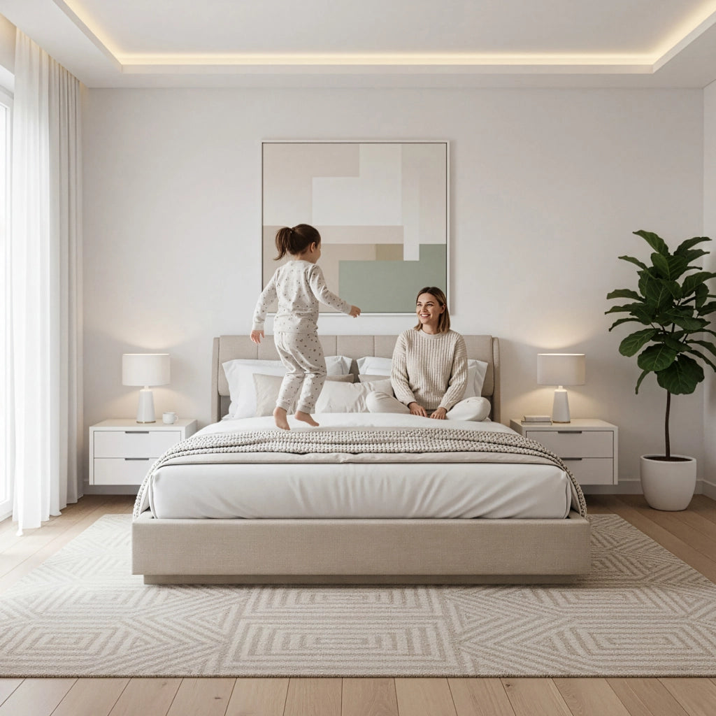 Letto Contenitore Tröstiar con Apertura a Ribalta e Luce LED Letto Doppio Matrimoniale 180x200 cm Beige [en.casa]