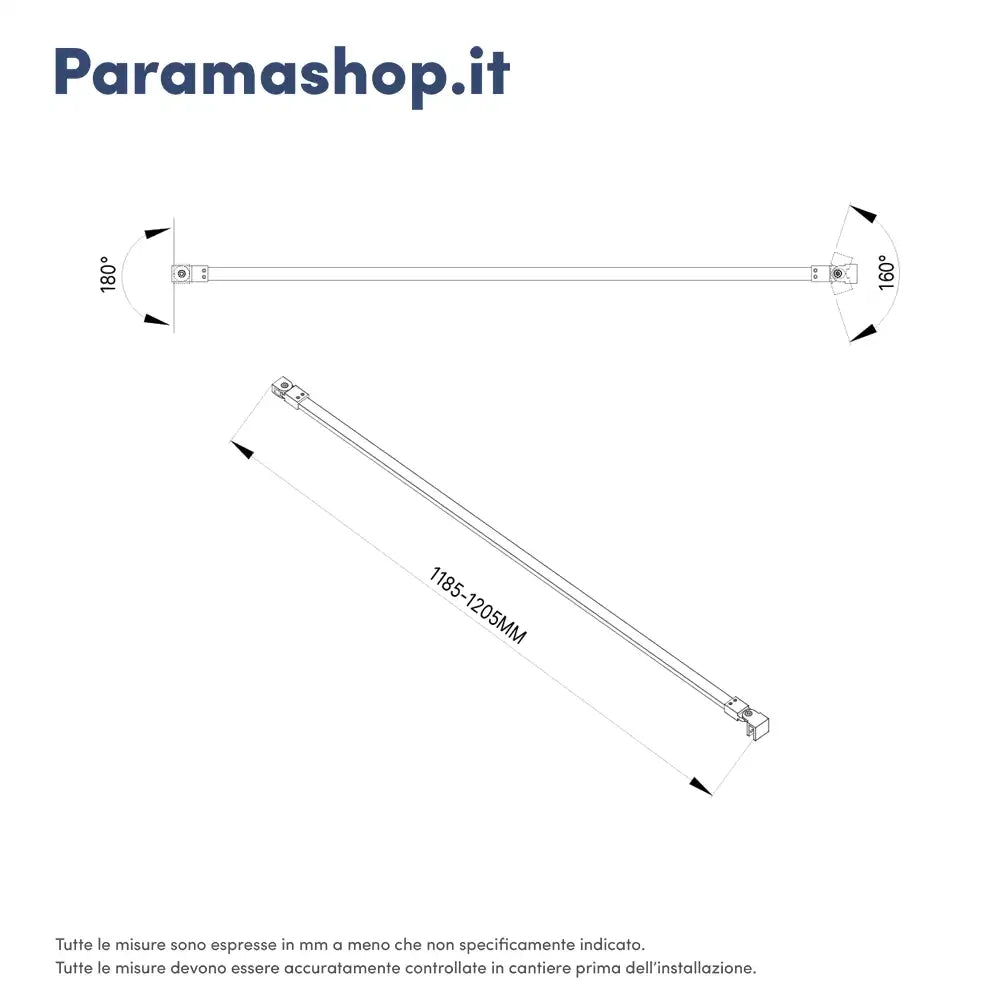 Barra stabilizzatrice walk-in orientabile acciaio cromato per vetri 8mm