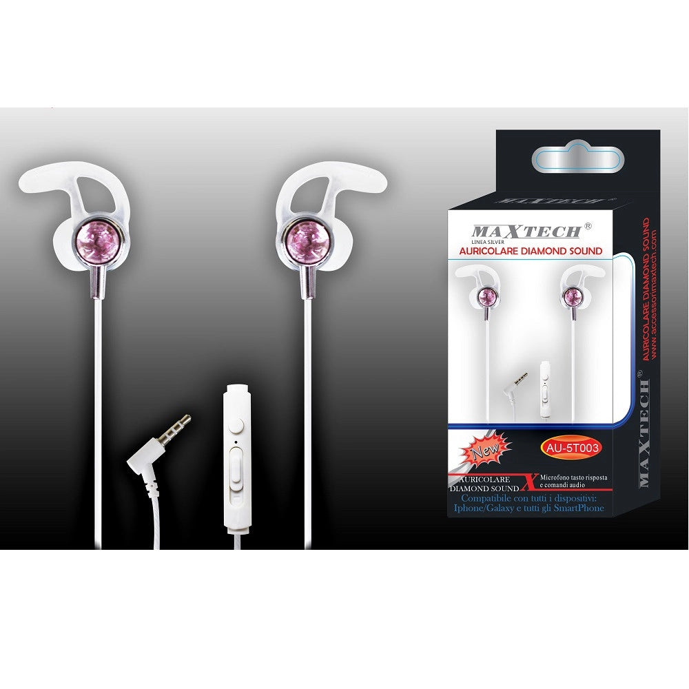 Trade Shop - Auricolari Cuffie Diamond Sound Per Smartphone Microfono Da Viaggio Maxtech Au-5t003 -