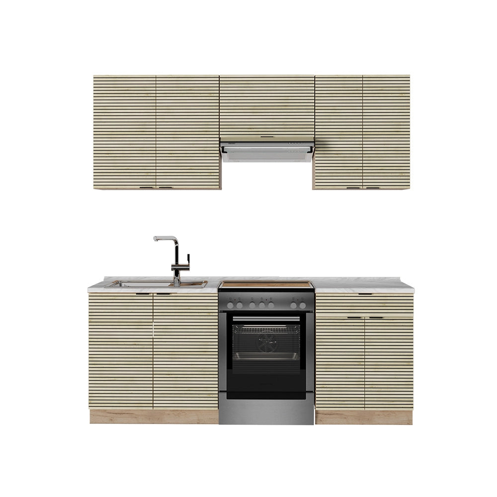 Cucina componibile Fame-Line Pannello in quercia/Rovere dorato 200 cm, PL Marmo Vicco