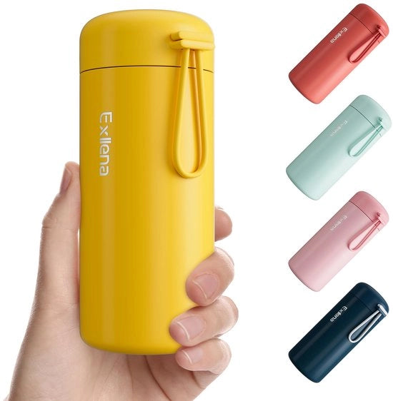 Bottiglia di acqua da 300ml in acciaio inossidabile 304, bottiglia piccola con maniglia, isolamento a doppia parete per bevande calde e fredde per la borsa, 100% impermeabile (giallo)