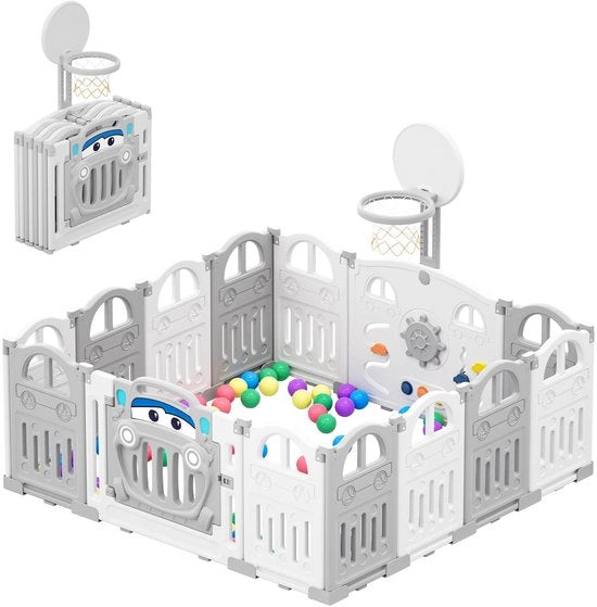 Cassa per bambini pieghevole con anello da basket e 50 palline colorate, cancelletto per giocare per bambini e neonati, 14