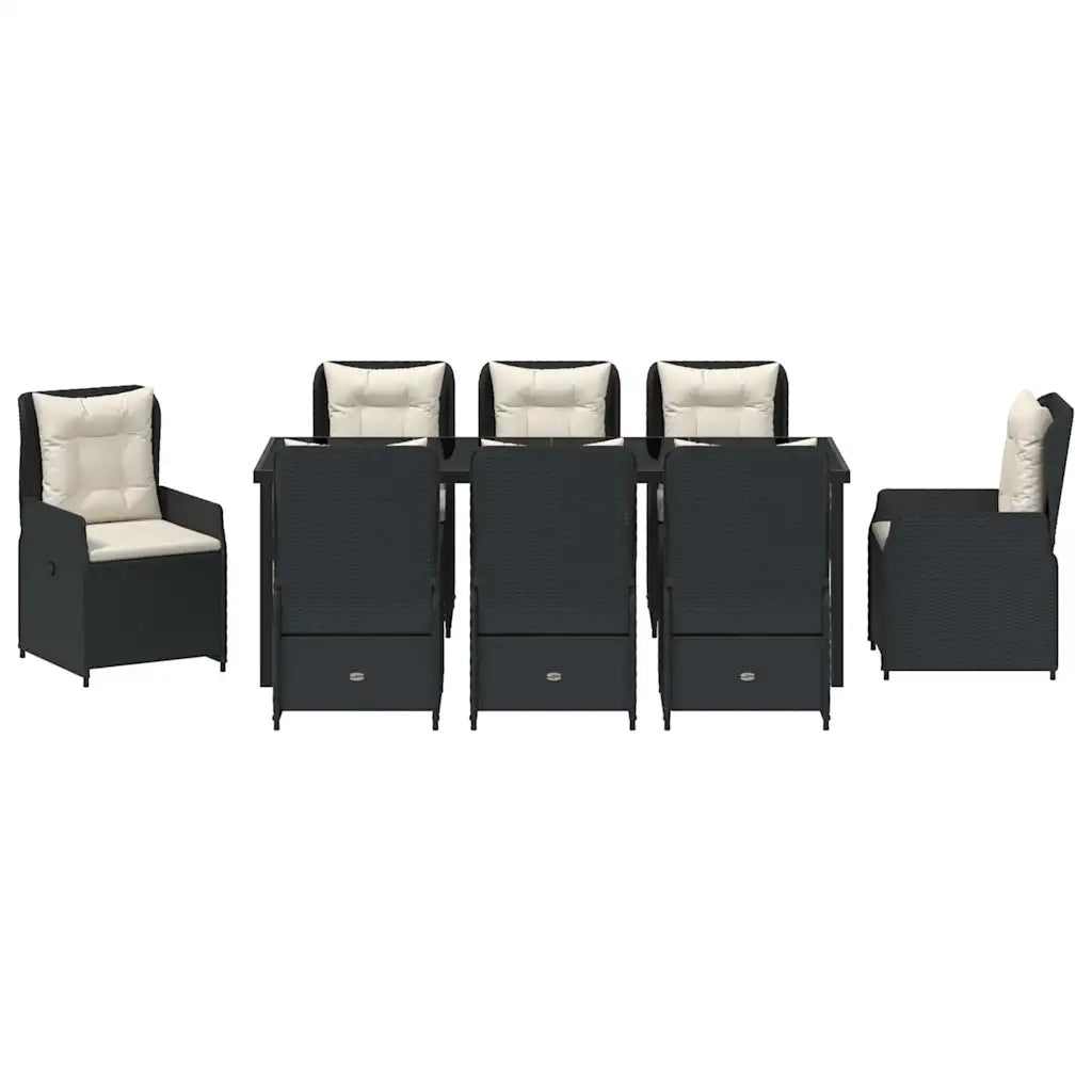 Set da Pranzo per Giardino 9 pcs Nero polyrattan 3380945