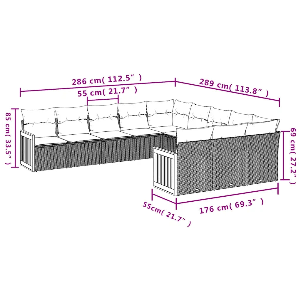 Set Divani da Giardino 11 pz con Cuscini Grigio in Polyrattan 3228112