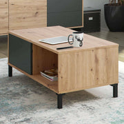 Tavolino da salotto Axinia, Tavolino da caffè, Tavolo basso da soggiorno, cm 100x50h40, Rovere nodi e Antracite