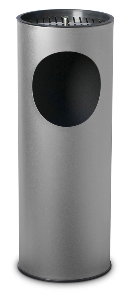 Pattumiera Gettacarte Ø24,3xh66,5 cm con Posacenere In Acciaio Verniciato Grigio