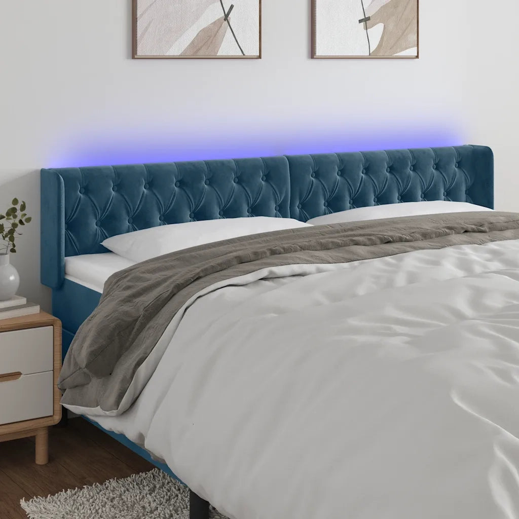 Testiera a LED Blu Scuro 183x16x78/88 cm in Velluto 3123636