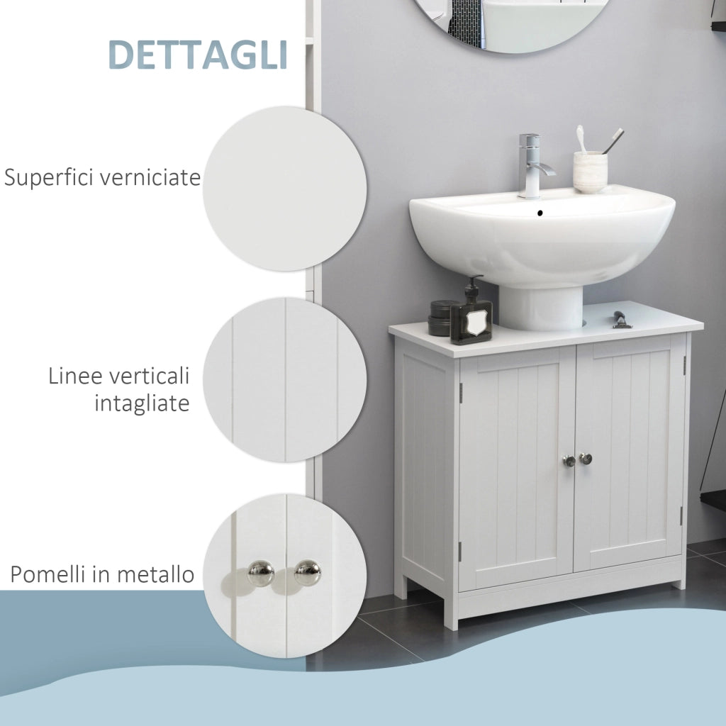 Easycomfort Amardietto Sottolavabo in MDF, Mobiletto Sottolavello Bianco per Bagno Con 2 Ante (60x30x60cm)