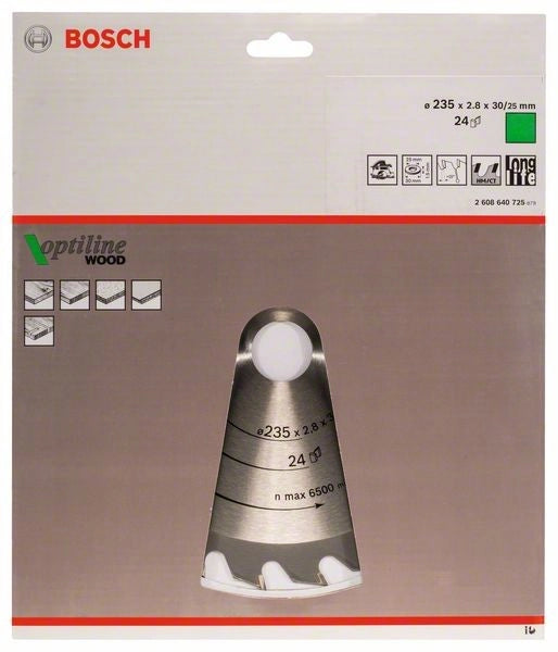 2608640725 - Lama per sega circolare Optiline Wood 235 x 30/25 x 2,8 mm, 24