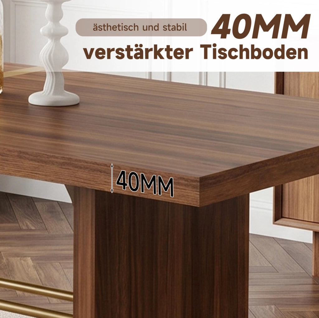 Tavolo da pranzo 180x75 cm per 6-8 persone; in MDF effetto noce con dettagli oro