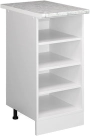 Base a ripiani R-Line, Bianco, 40 cm con ripiani aperti, con piano di lavoro, per conservazione laterale e accesso rapido