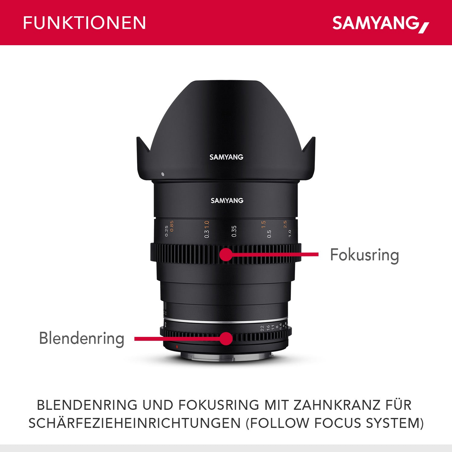 Obiettivo grandangolare per cinema e video MF 24mm T1,5 VDSLR MK2 – luminosità T1,5 per Canon EF Mount, Lunghezza focale fissa, full-frame e APS-C, risoluzione 8K